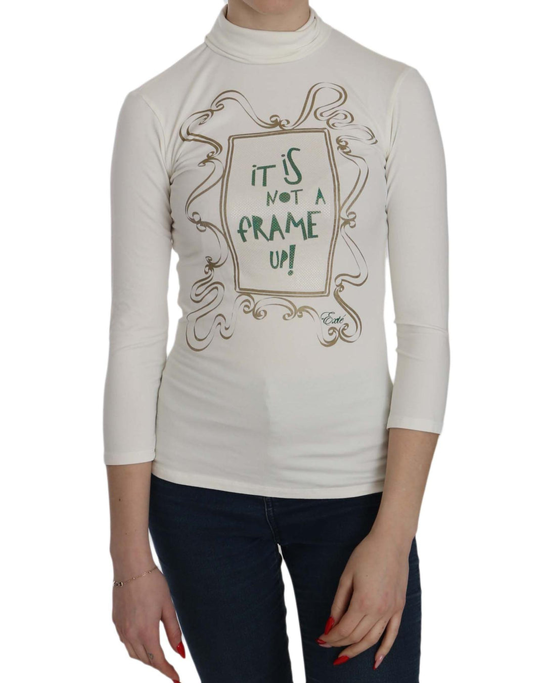 EXTE White Printed Turtle Neck Blouse 42 IT Women