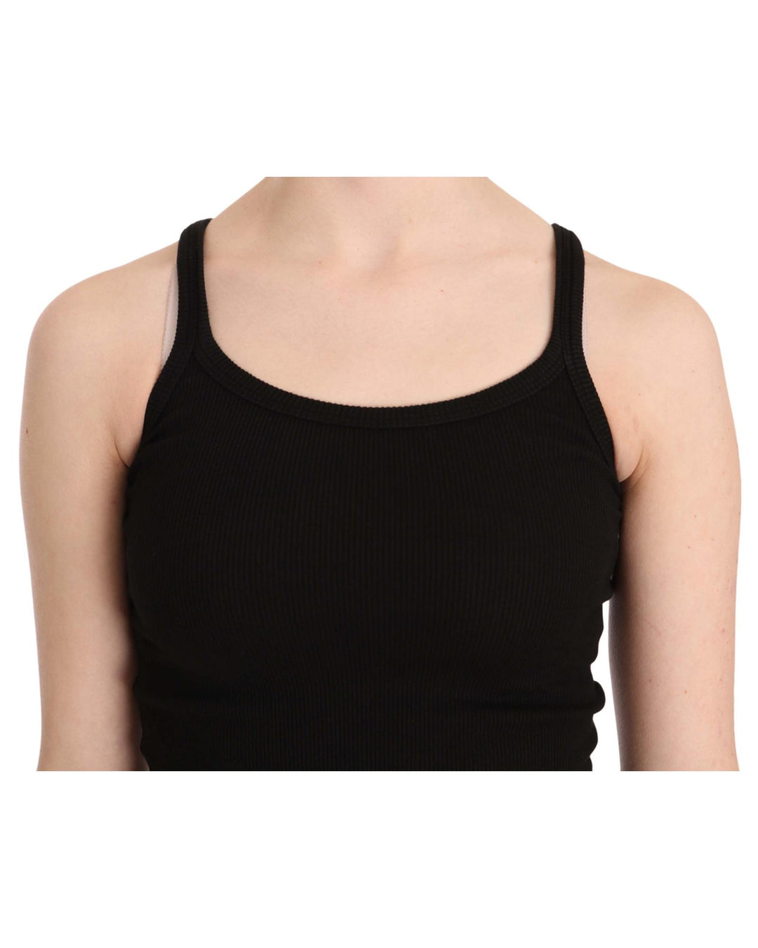 Sleeveless Black Cotton Blouse with Spaghetti Straps 42 IT Women