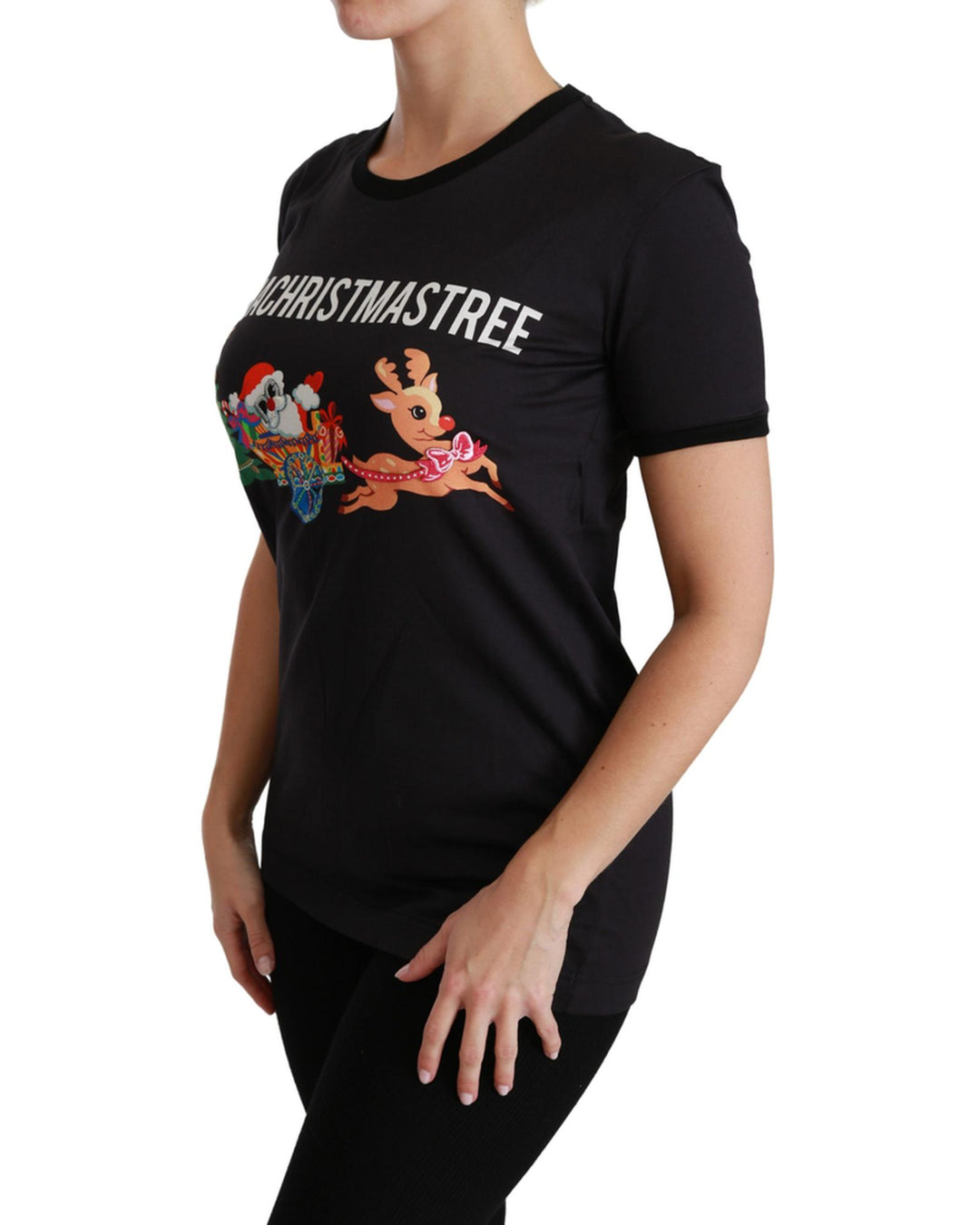 Crewneck Short Sleeve T-shirt with Black #ImAChristmasTree Print 40 IT Women