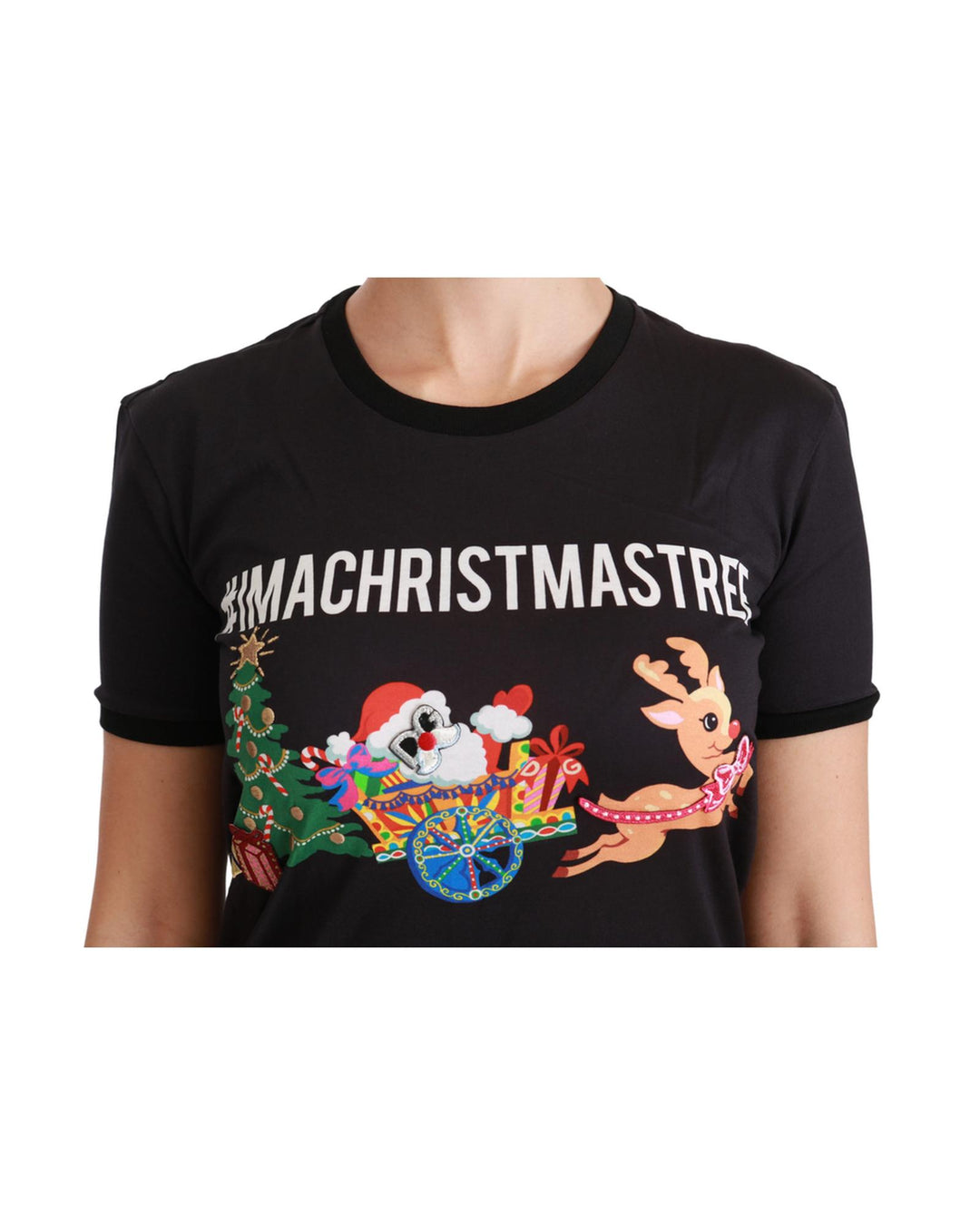 Crewneck Short Sleeve T-shirt with Black #ImAChristmasTree Print 40 IT Women