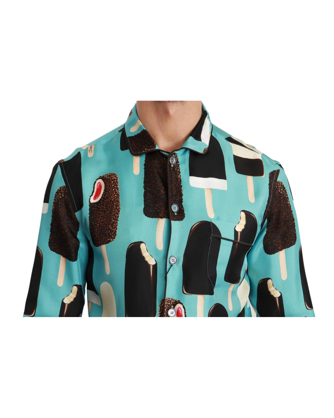 Exclusive Dolce & Gabbana Silk Shirt with Ice Cream Print 37 IT Men