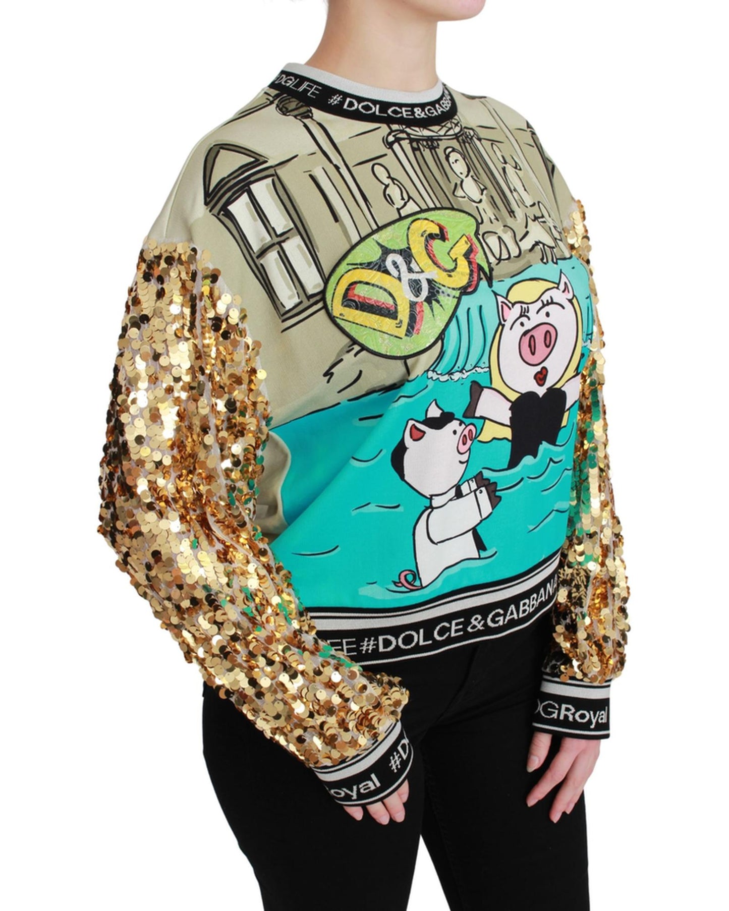 Dolce & Gabbana Crewneck Pullover Sweater with Year of the Pig Motive 36 IT Women