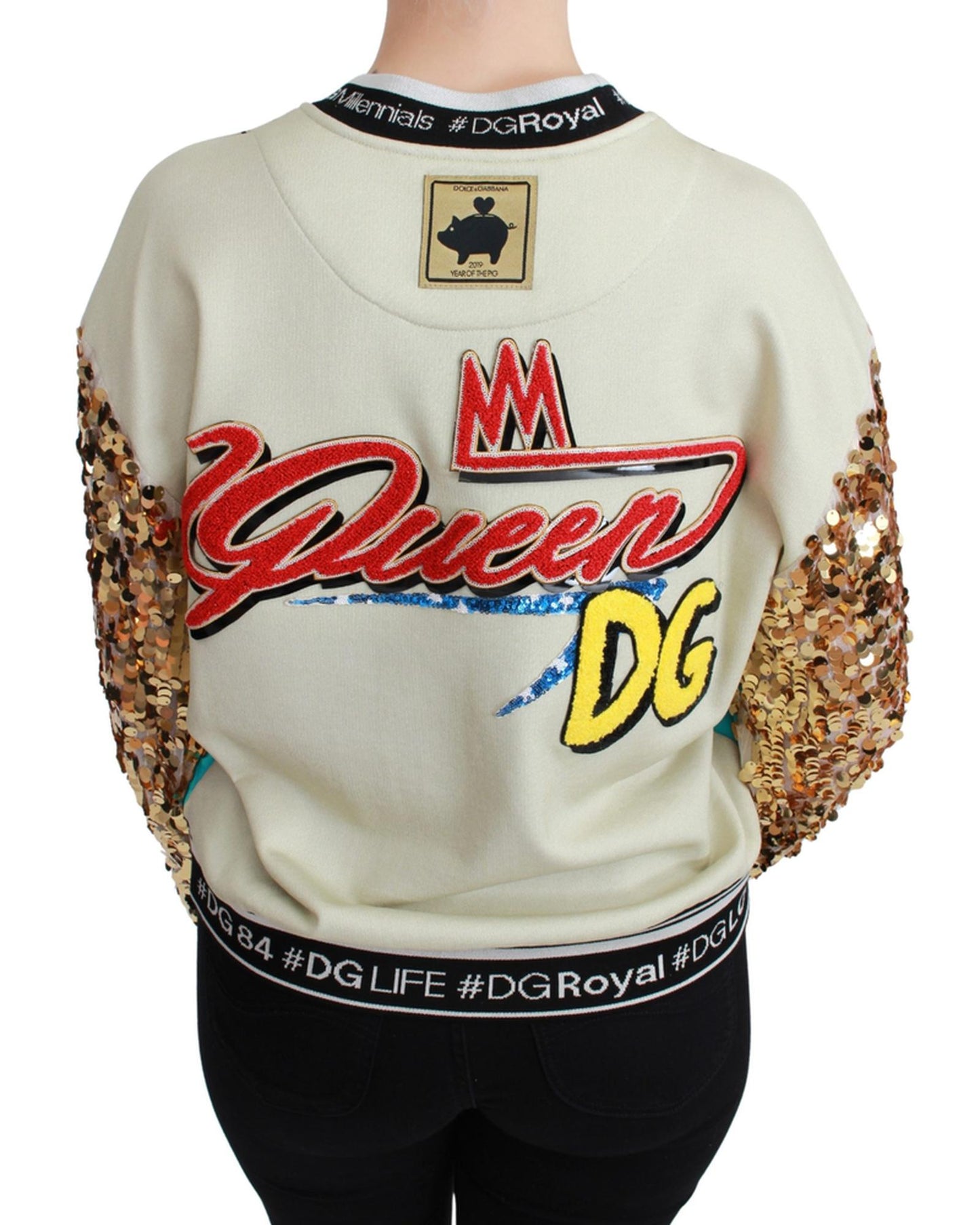 Dolce & Gabbana Crewneck Pullover Sweater with Year of the Pig Motive 36 IT Women