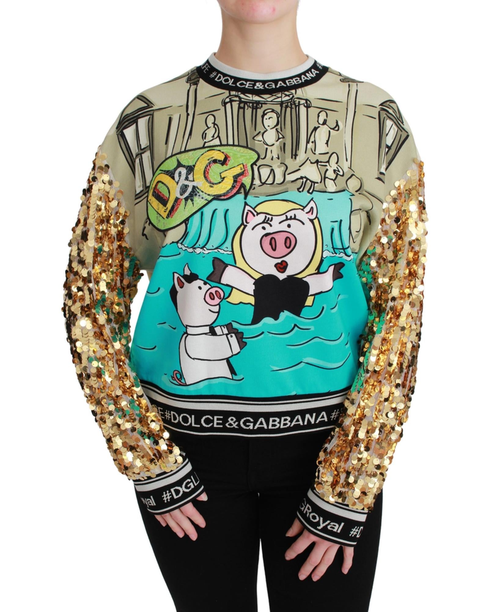 Dolce & Gabbana Crewneck Pullover Sweater with Year of the Pig Motive 40 IT Women