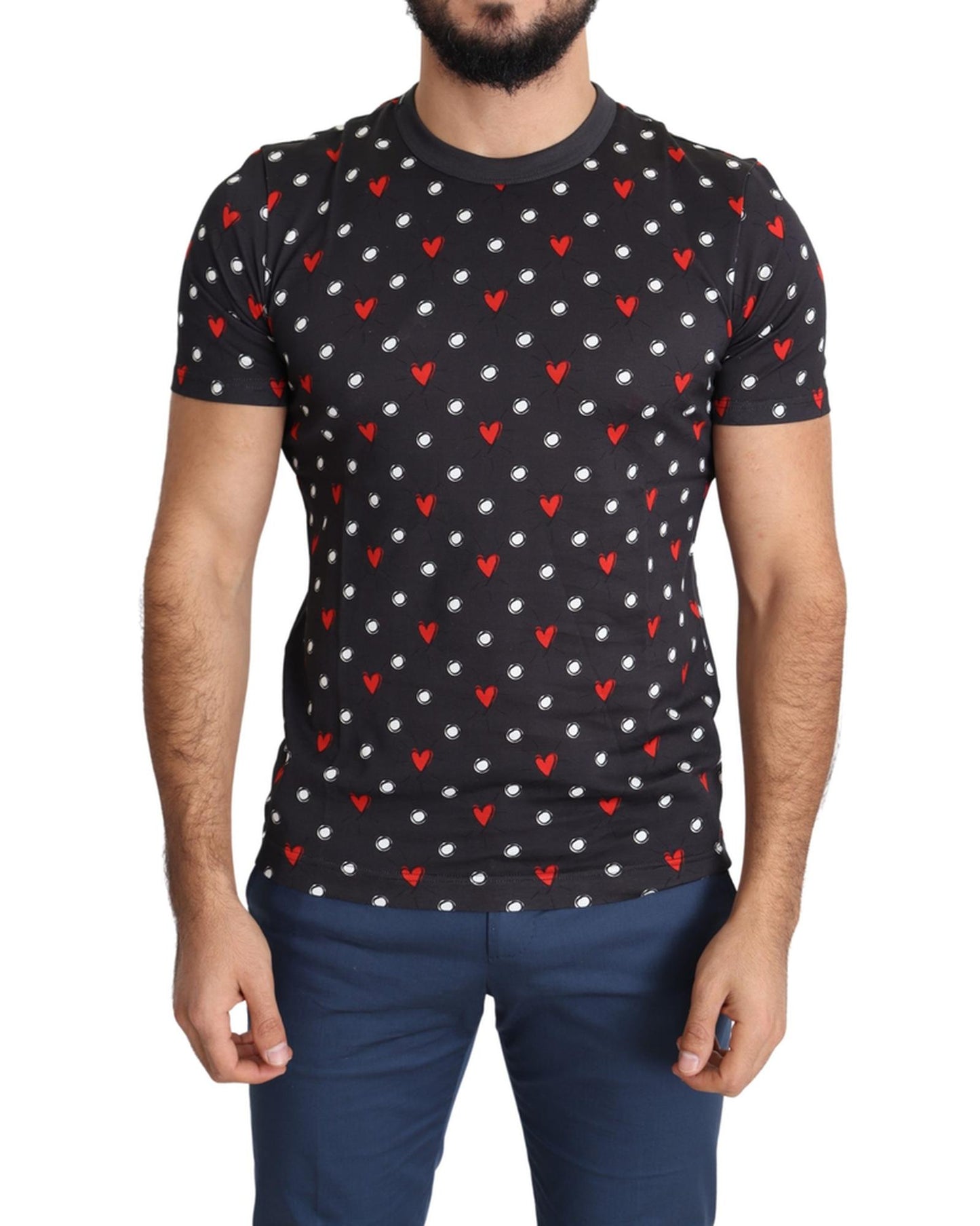 Gorgeous Dolce & Gabbana Dark Gray Hearts Print T-Shirt 48 IT Men