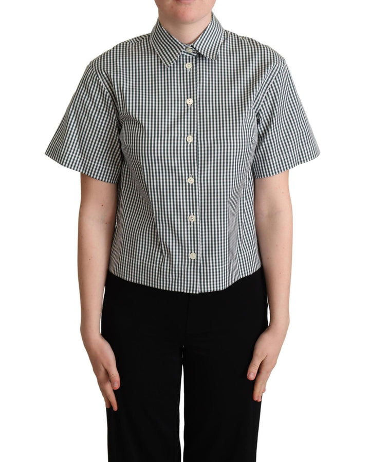 Checkered Design Collared Polo with Short Sleeves 40 IT Women