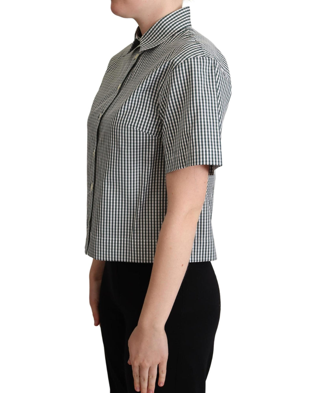 Checkered Design Collared Polo with Short Sleeves 40 IT Women