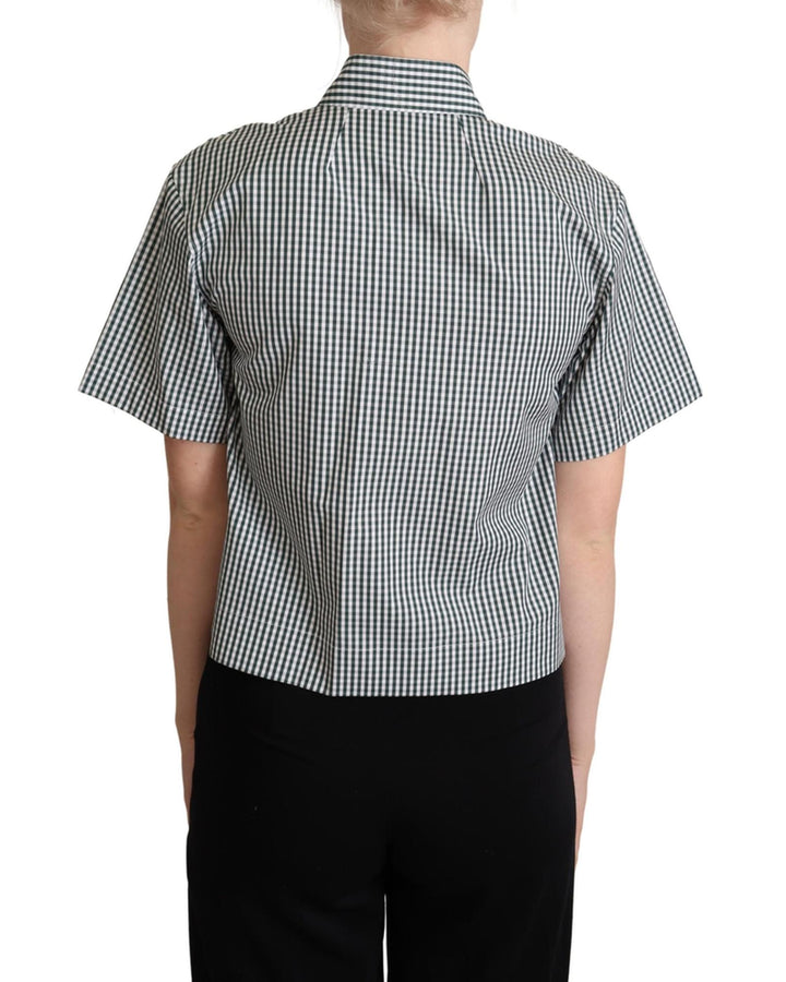 Checkered Design Collared Polo with Short Sleeves 40 IT Women