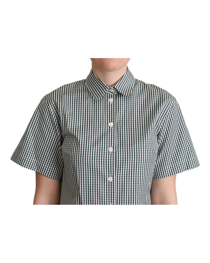 Checkered Design Collared Polo with Short Sleeves 40 IT Women