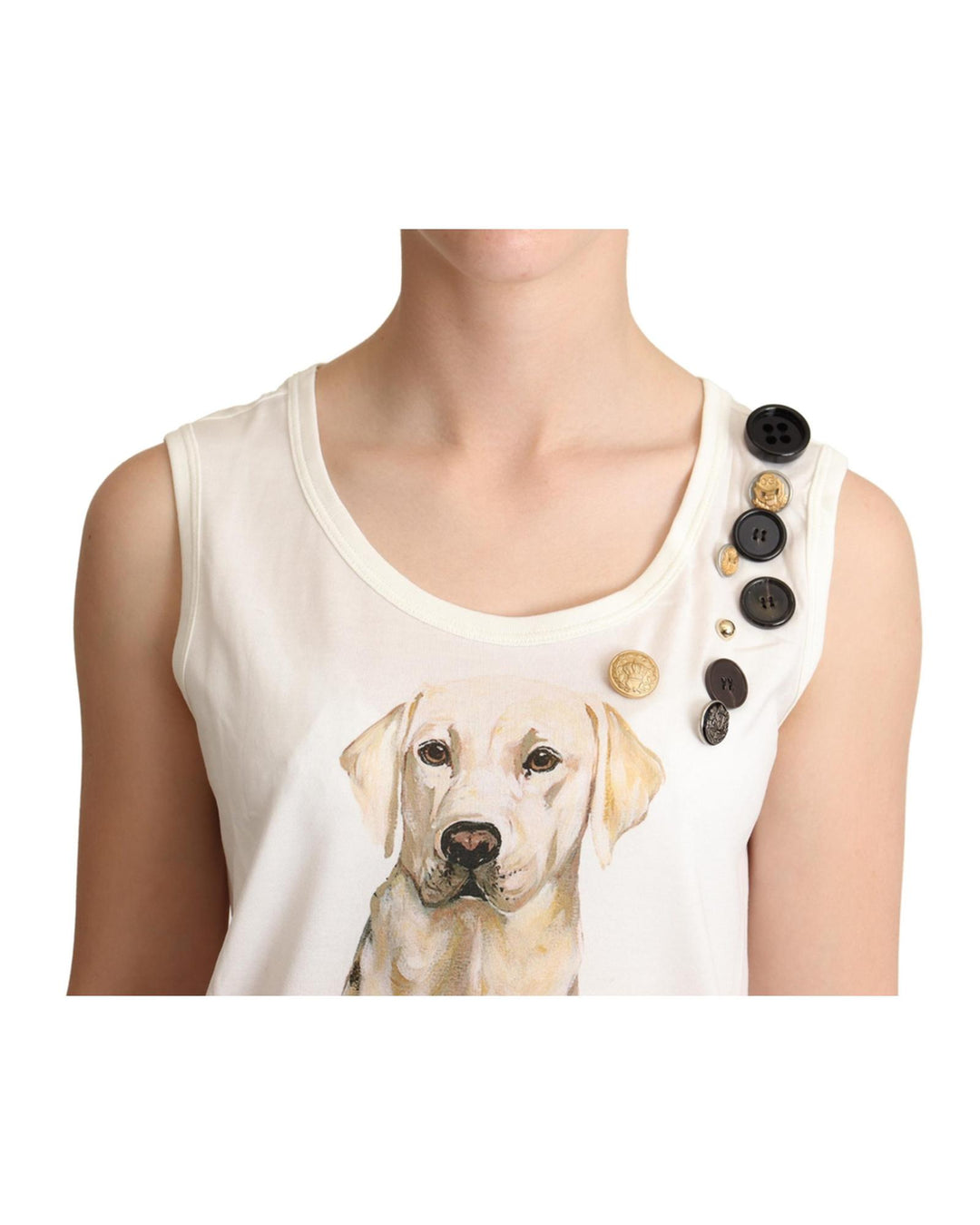 Dog and Floral Print Tank T-shirt by Dolce & Gabbana 38 IT Women