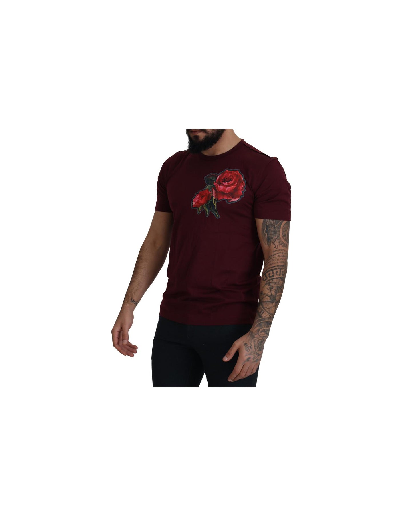 Gorgeous Dolce & Gabbana T-shirt with Bordeaux Roses Motif Print 50 IT Men