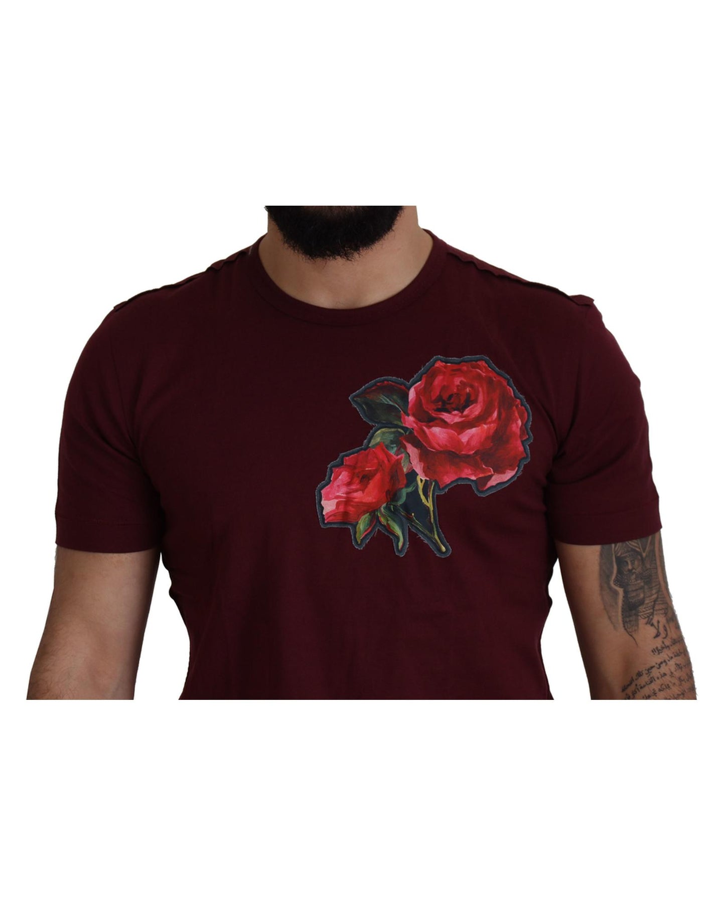 Gorgeous Dolce & Gabbana T-shirt with Bordeaux Roses Motif Print 52 IT Men