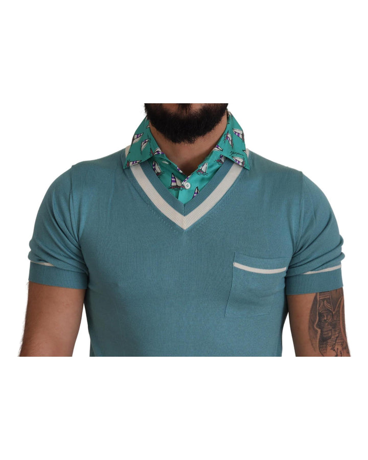 Dolce & Gabbana Silk Polo T-shirt with Sailor Boat Collar Print 46 IT Men