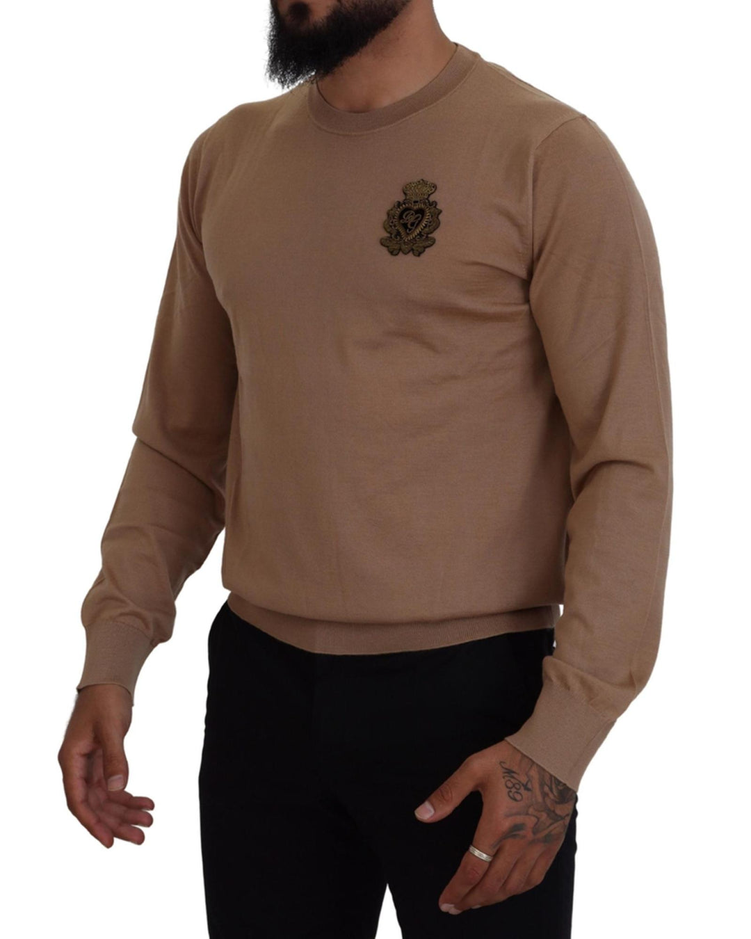 Cashmere Crewneck Pullover Sweater with Logo Details 52 IT Men