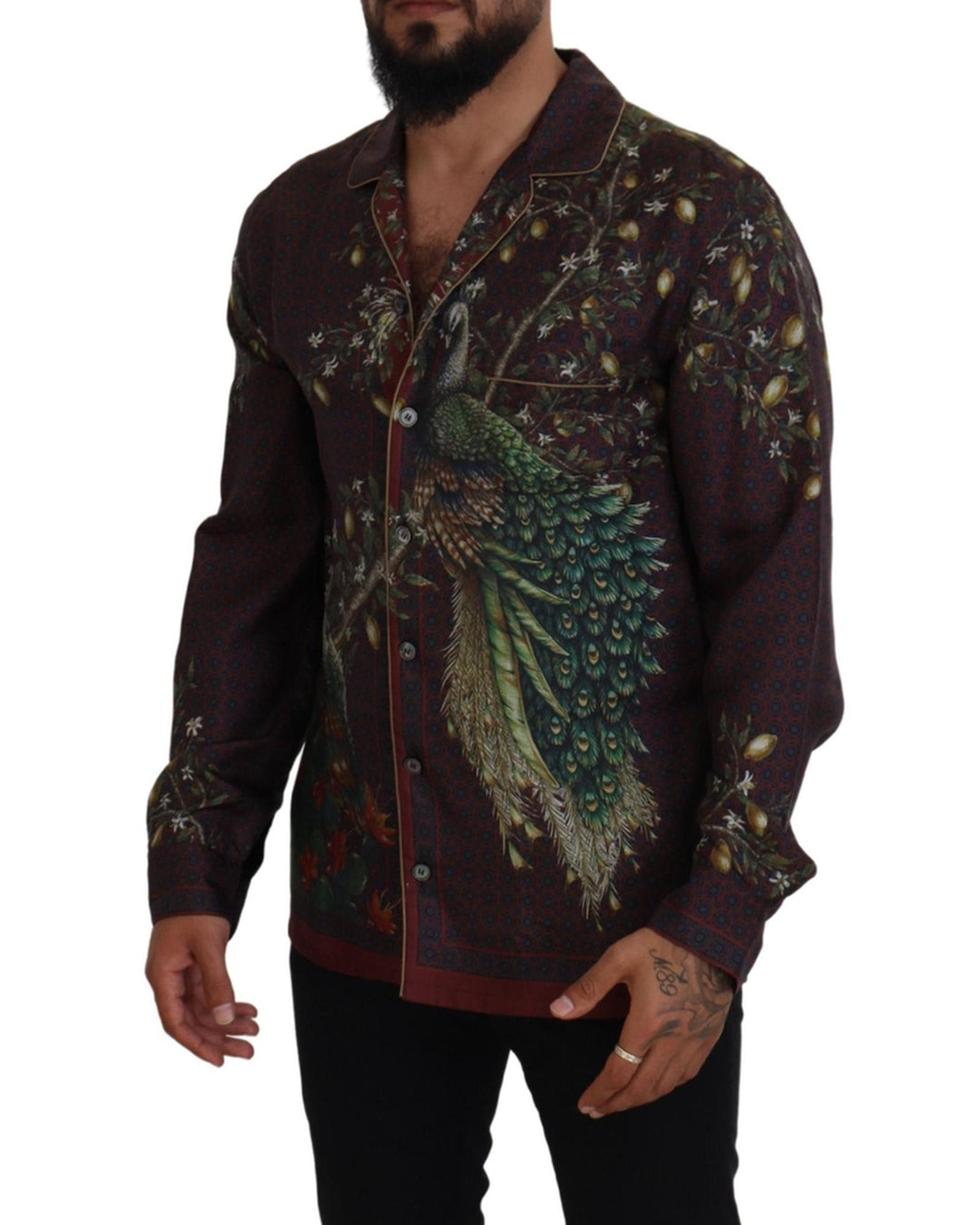 Stunning Dolce & Gabbana Silk Shirt with Ostrich Print S Men