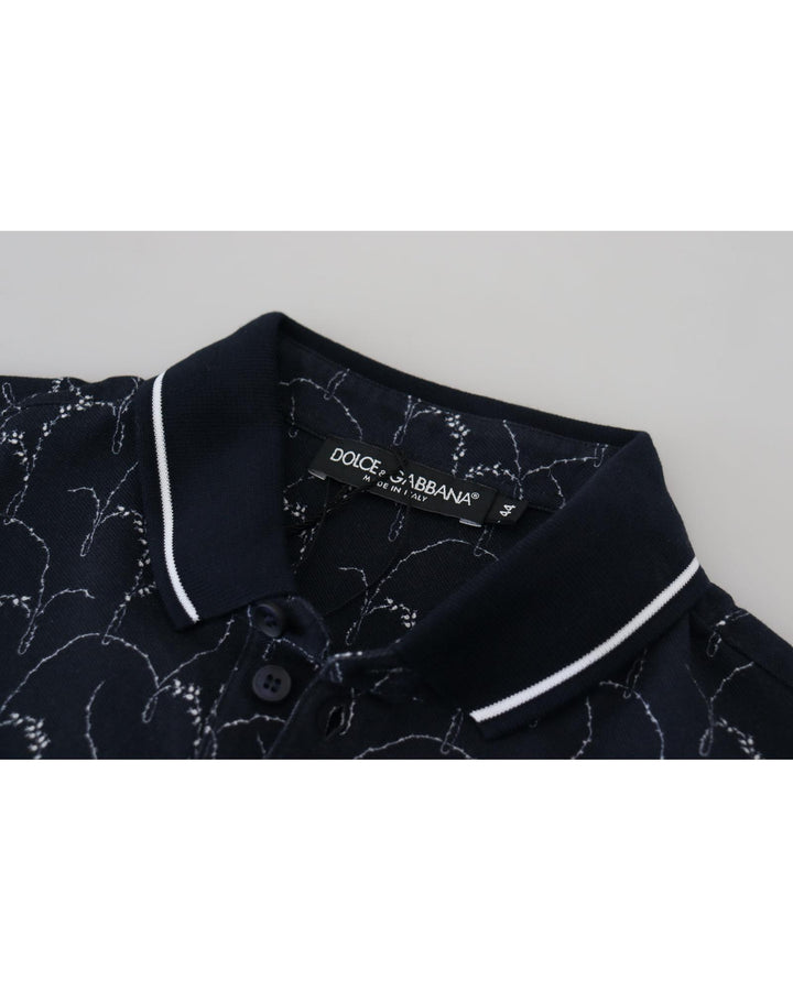 Authentic Dolce & Gabbana Polo Collared T-Shirt Blue Crown Embroidery 44 IT Men