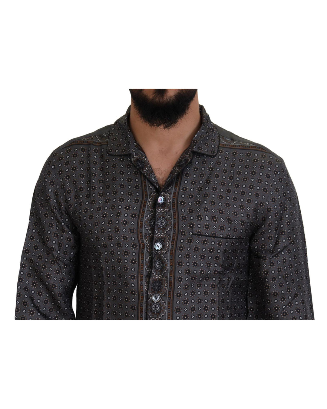 Silk Baroque Pattern Shirt with Logo Detail 38 IT Men