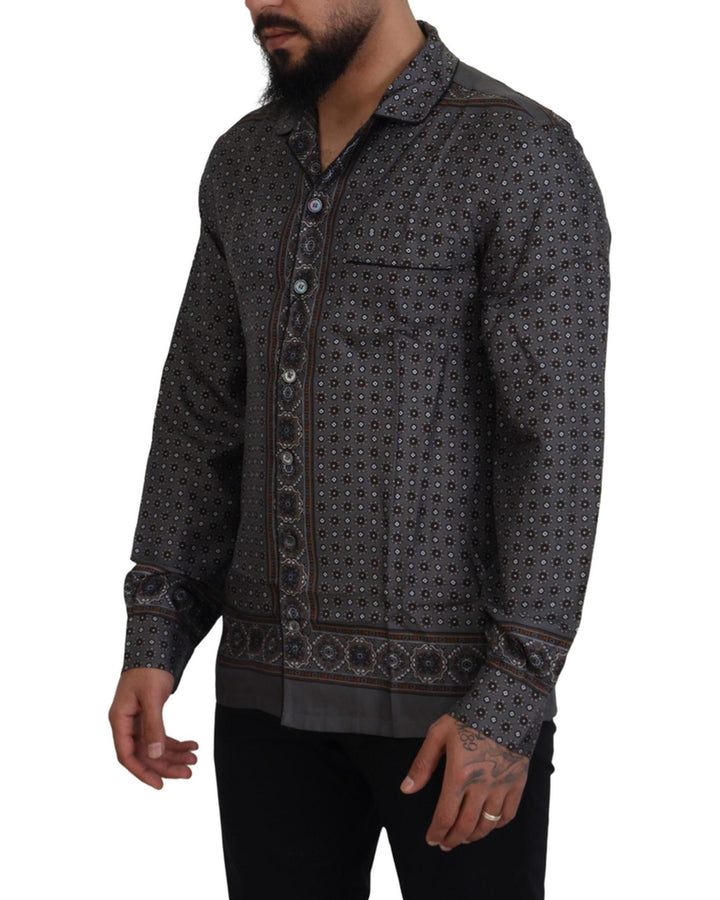 Silk Baroque Pattern Shirt with Logo Detail 38 IT Men