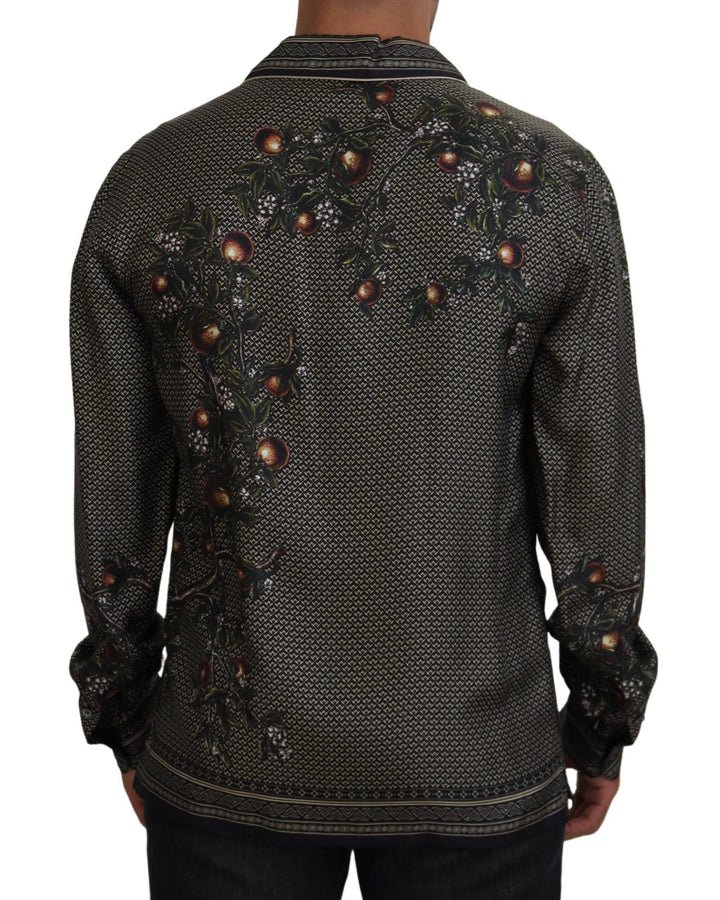 Regular Fit Ostrich Print Silk Shirt with Logo Details S Men