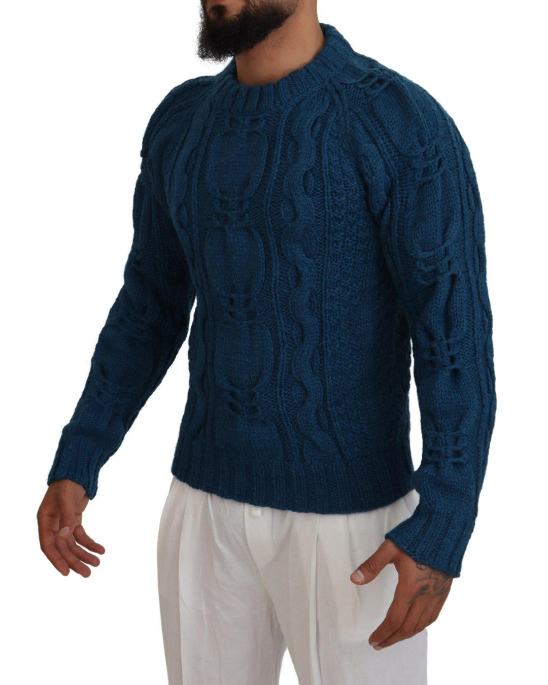 Blue Crewneck Pullover Sweater with Logo Details 46 IT Men