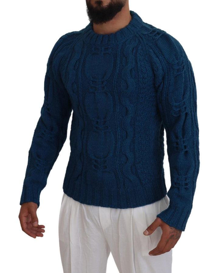 Blue Crewneck Pullover Sweater with Logo Details 46 IT Men