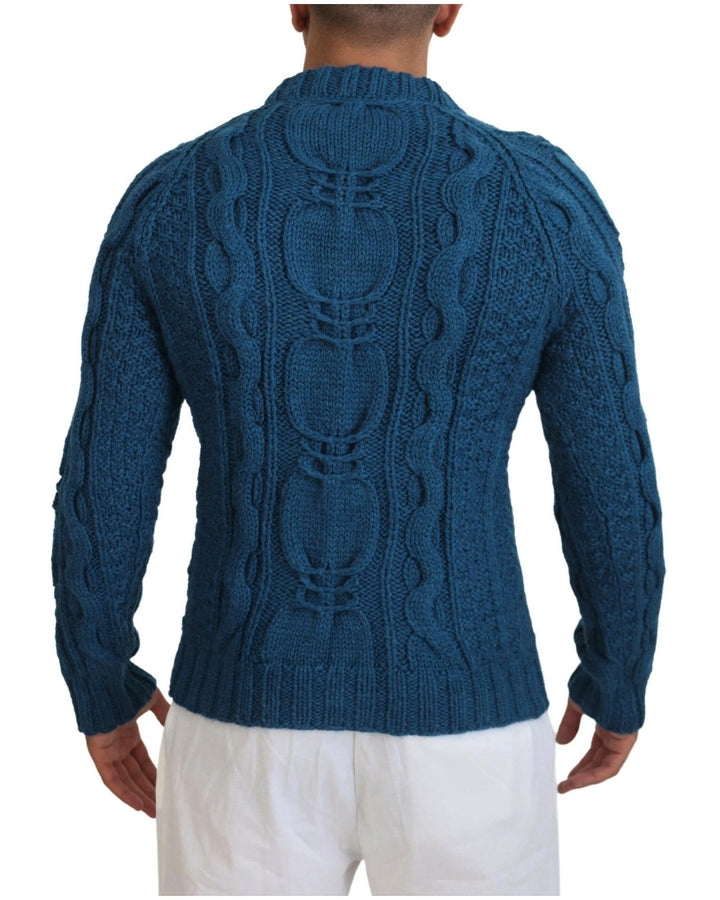 Blue Crewneck Pullover Sweater with Logo Details 48 IT Men