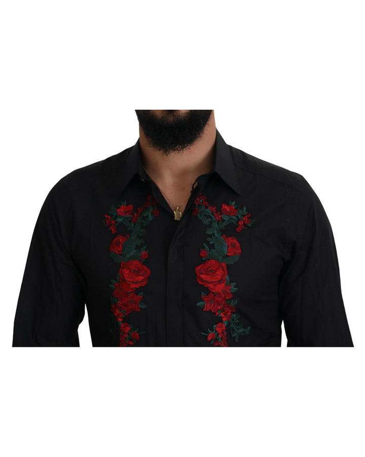 GOLD Long Sleeve Shirt with Floral Embroidery by Dolce & Gabbana 38 IT Men