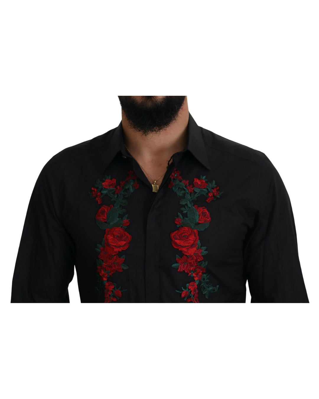 GOLD Long Sleeve Shirt with Floral Embroidery by Dolce & Gabbana 39 IT Men