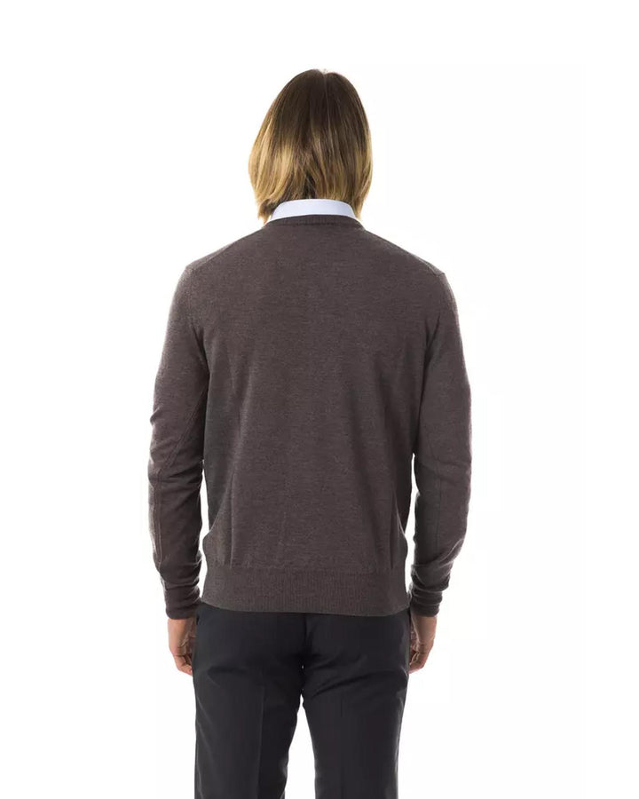 Embroidered V-neck Sweater in Extrafine Merino Wool L Men