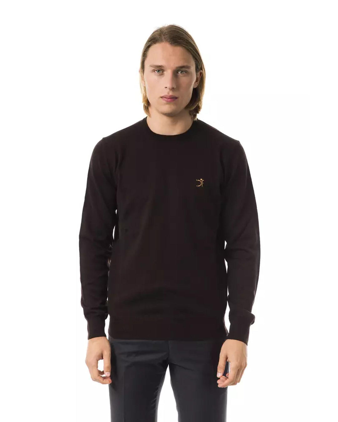 Embroidered Crew Neck Sweater in Extrafine Wool Merinos Fabric S Men