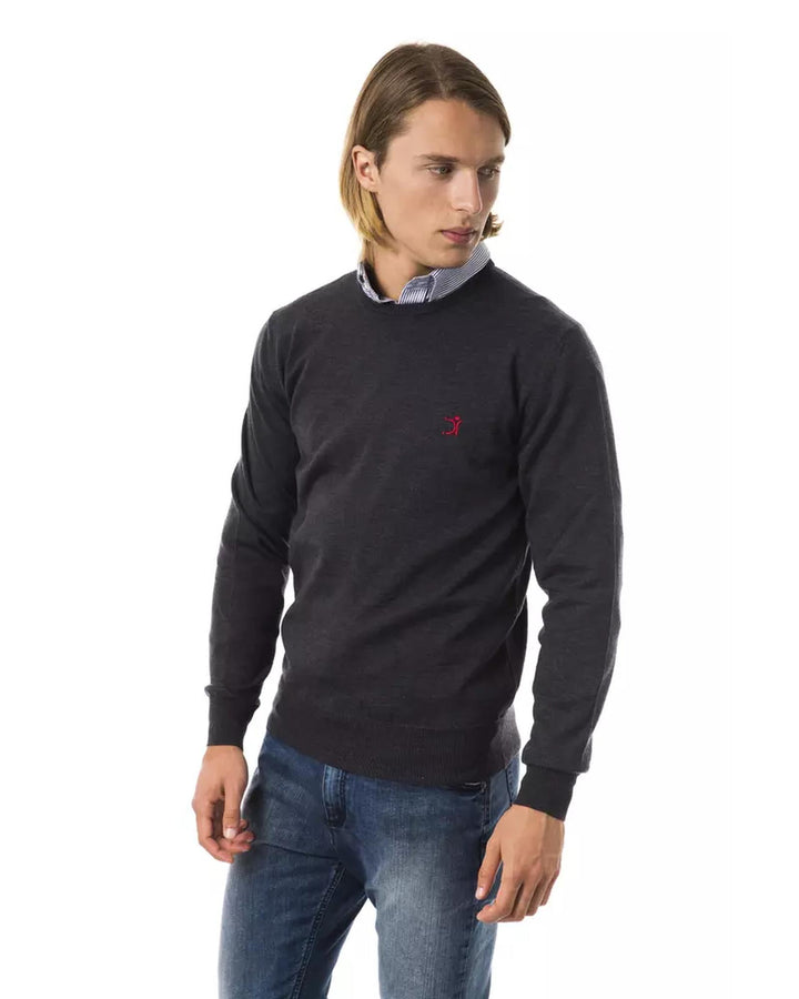 Embroidered Crew Neck Sweater made from Extrafine Wool Merinos Fabric XL Men