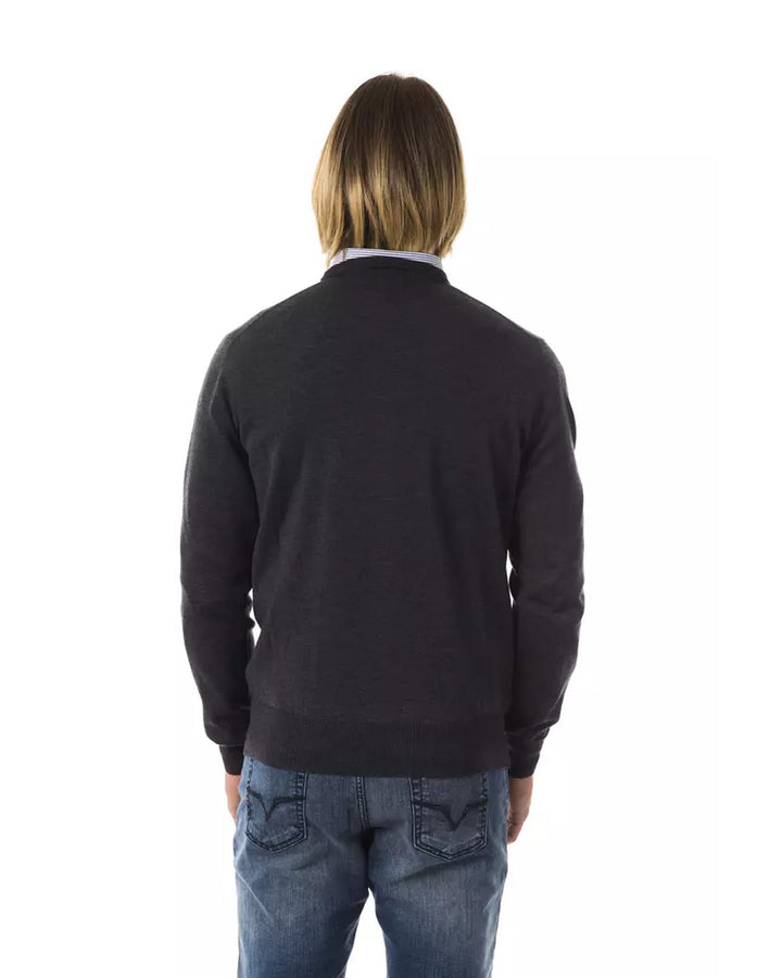 Embroidered Crew Neck Sweater made from Extrafine Wool Merinos Fabric XS Men