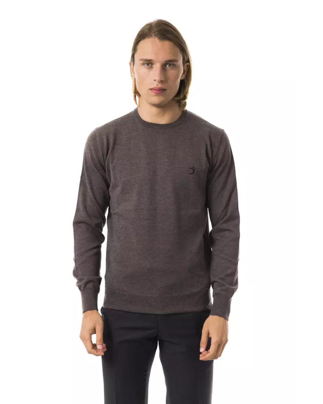 Embroidered Extrafine Wool Merinos Crew Neck Sweater L Men