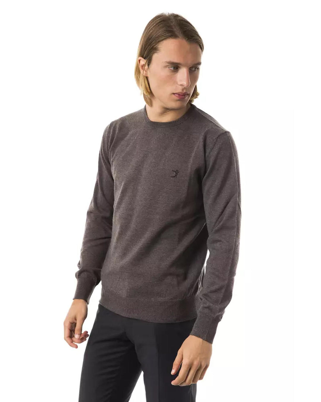 Embroidered Extrafine Wool Merinos Crew Neck Sweater L Men