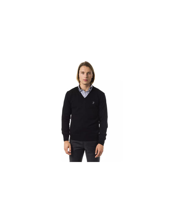 Embroidered V-neck Sweater in Extrafine Wool Merinos S Men