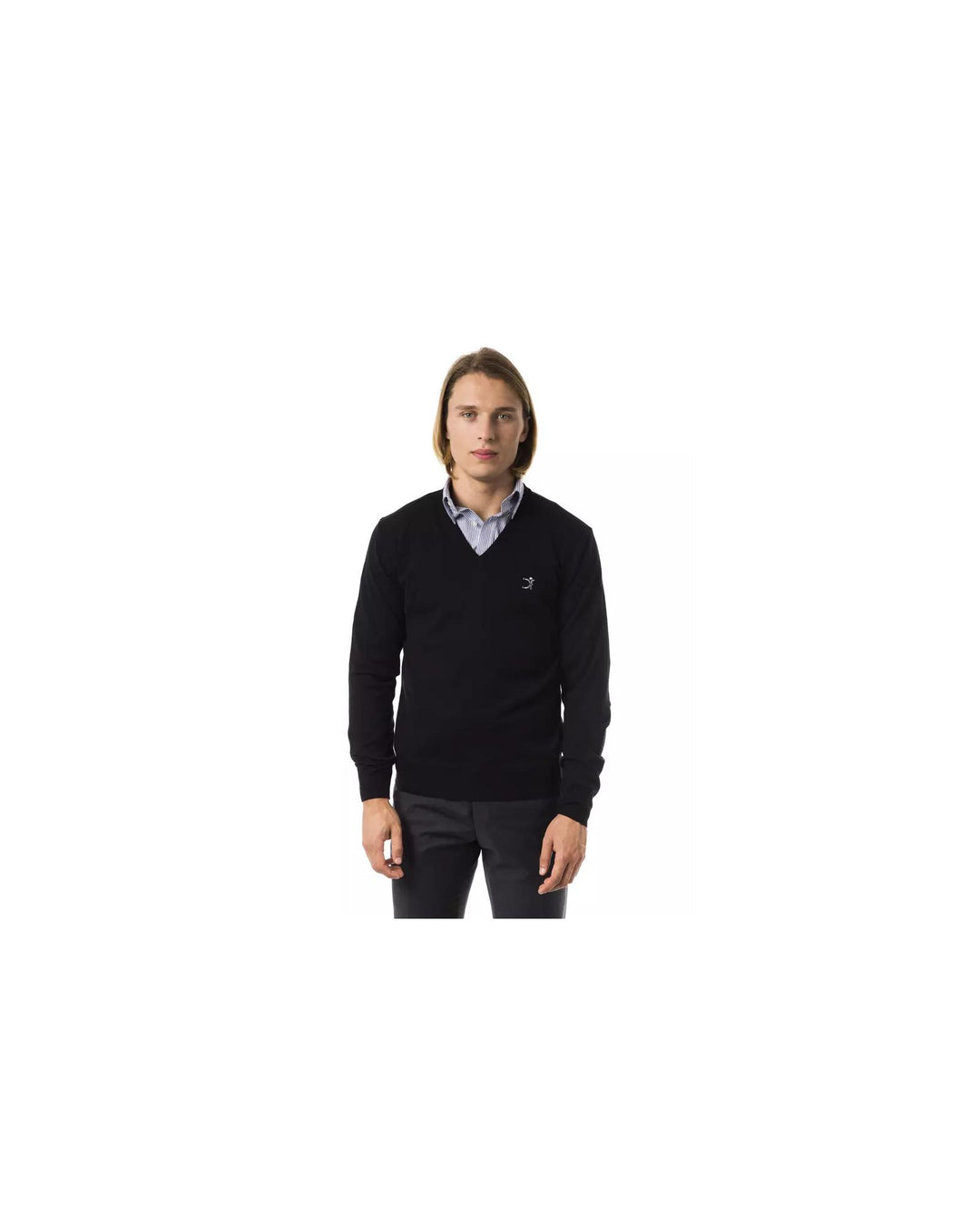 Embroidered V-neck Sweater in Extrafine Wool Merinos XS Men