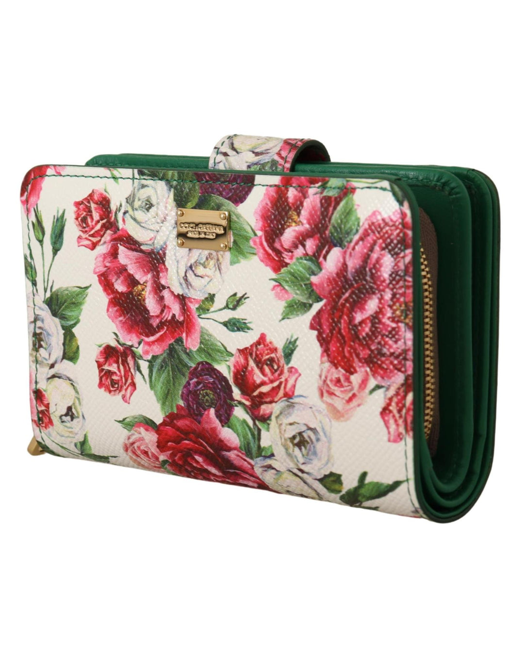 Floral Print Bifold Continental Wallet with Zipper Closure One Size Women