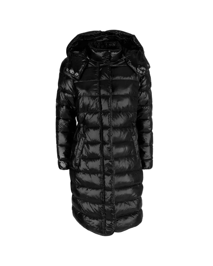 Womens Long Down Jacket with Hood and Button Closure L Women