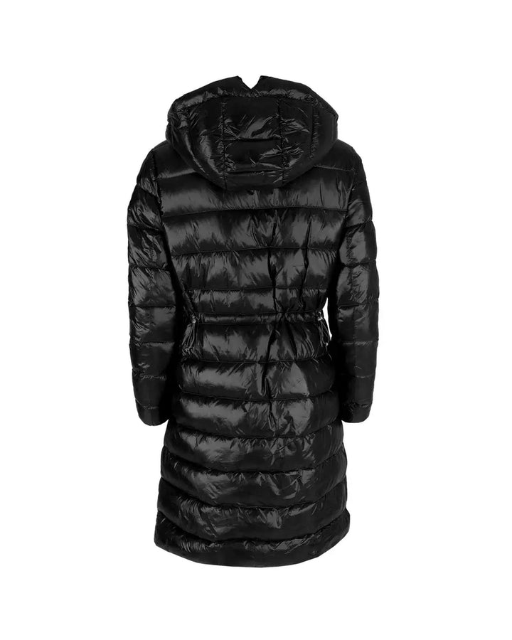 Womens Long Down Jacket with Hood and Button Closure L Women