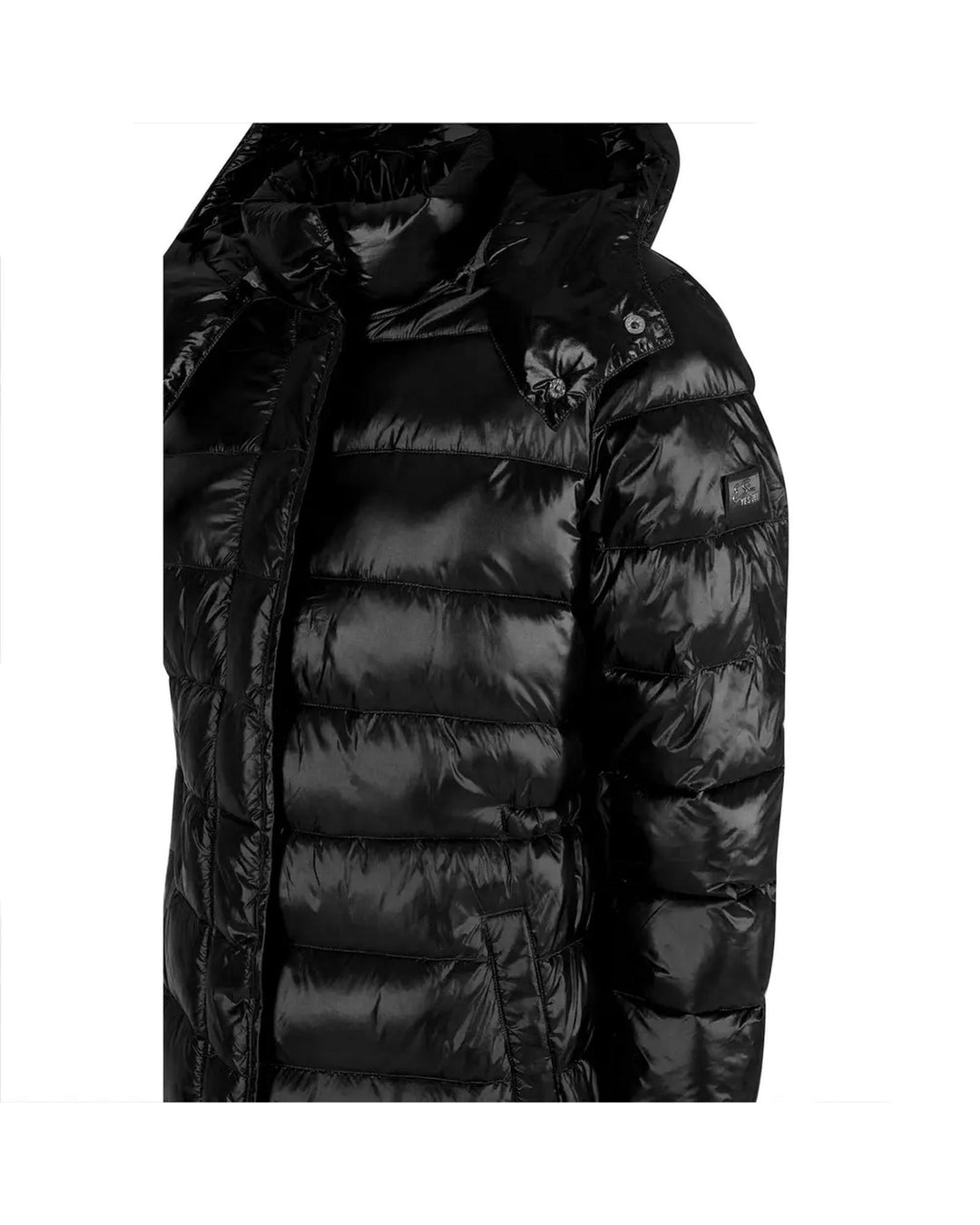 Womens Long Down Jacket with Hood and Button Closure L Women