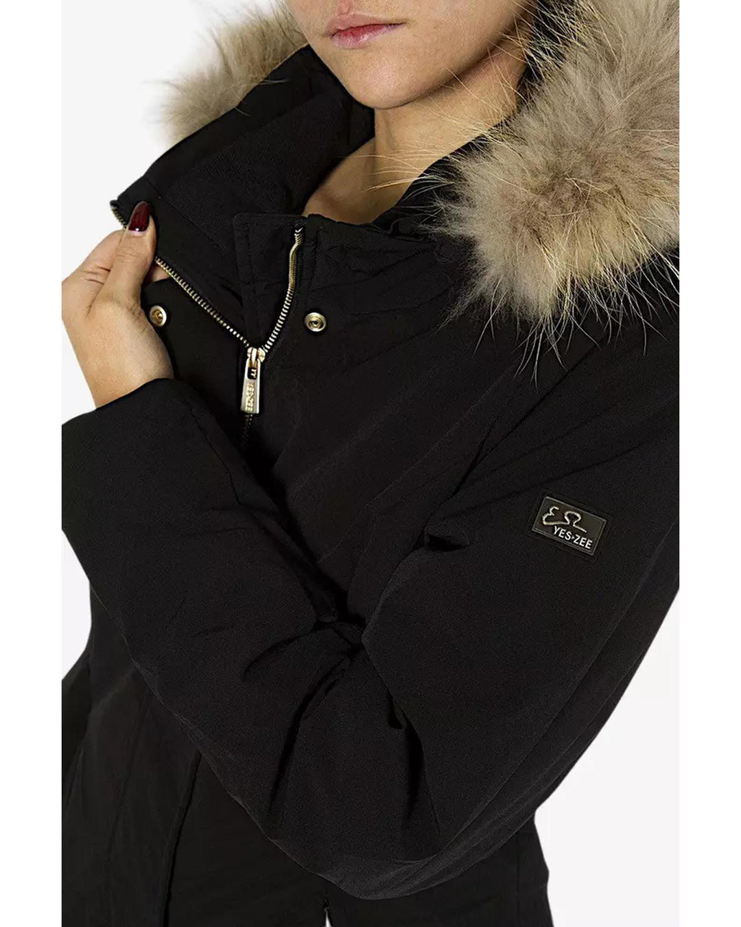 Technical Fabric Womens Jacket with Goose Down Filling and Fur Hood XL Women