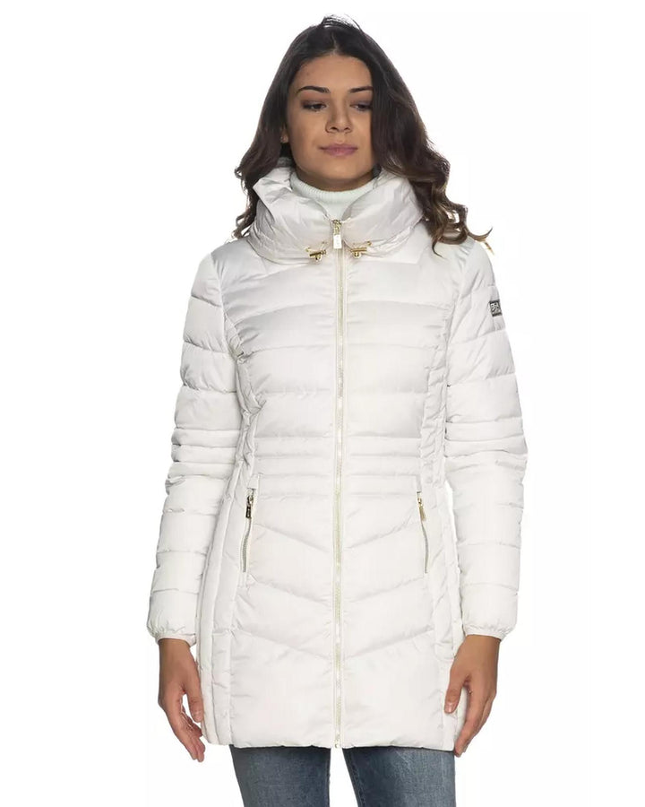 Quilted Technical Fabric Jacket with Wrap-around Collar and Zipper Closure L Women