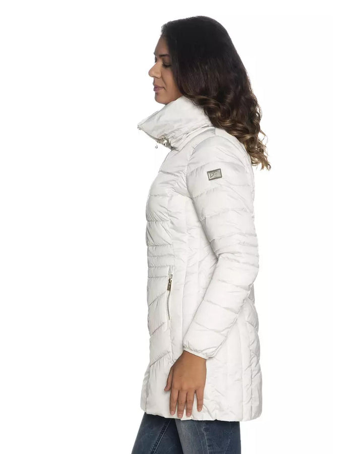 Quilted Technical Fabric Jacket with Wrap-around Collar and Zipper Closure L Women