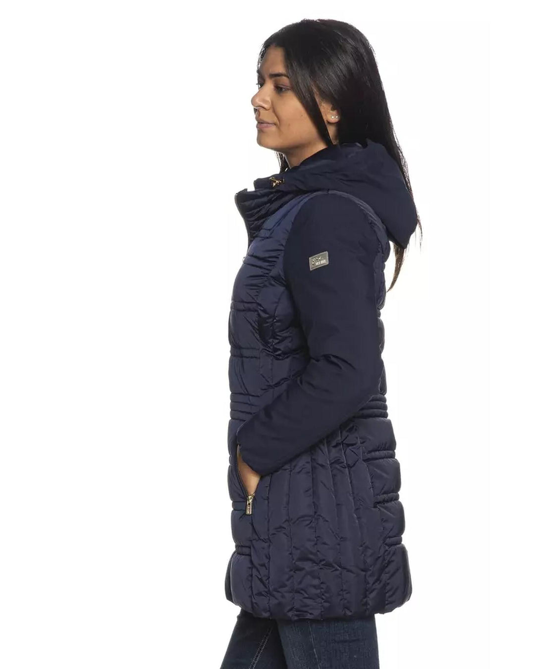 Technical Fabric Jacket with Drawstring Hood and Front Zipper Closure XL Women