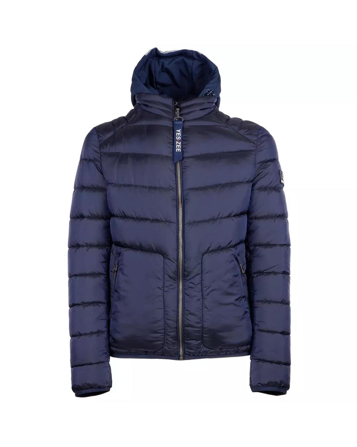 Blue Metallic Hooded Jacket with Zip Closure and Removable Vest L Men