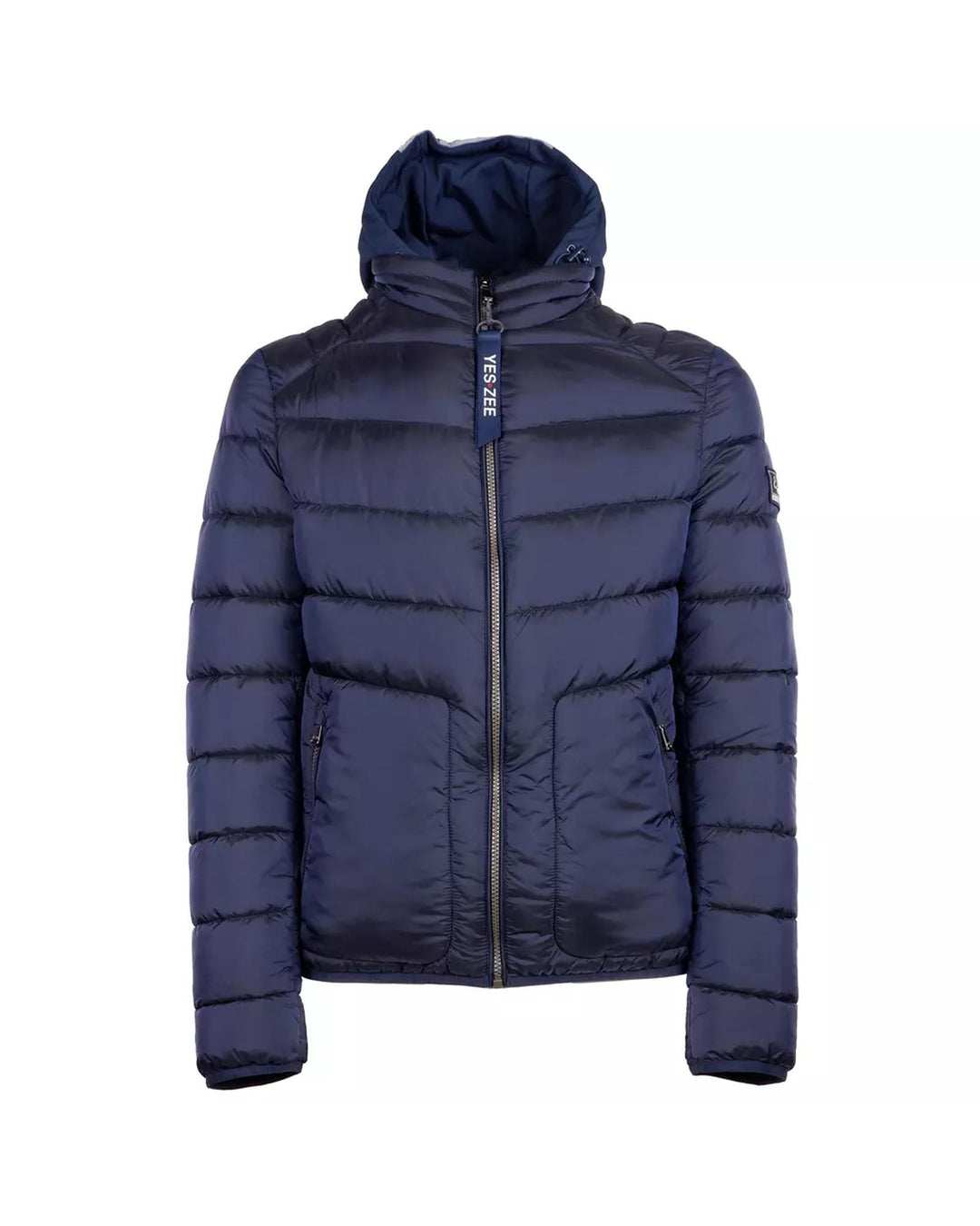 Blue Metallic Hooded Jacket with Zip Closure and Removable Vest M Men