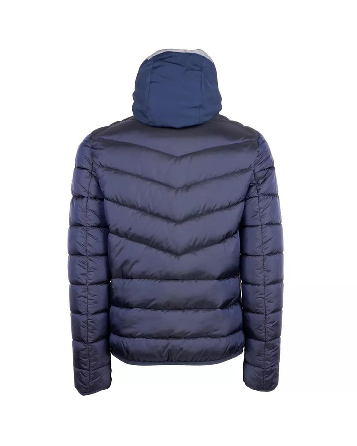 Blue Metallic Hooded Jacket with Zip Closure and Removable Vest S Men