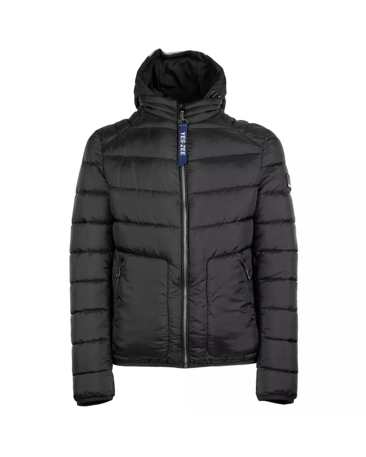 Mens Black Hooded Jacket with Zip Closure and Removable Internal Vest L Men