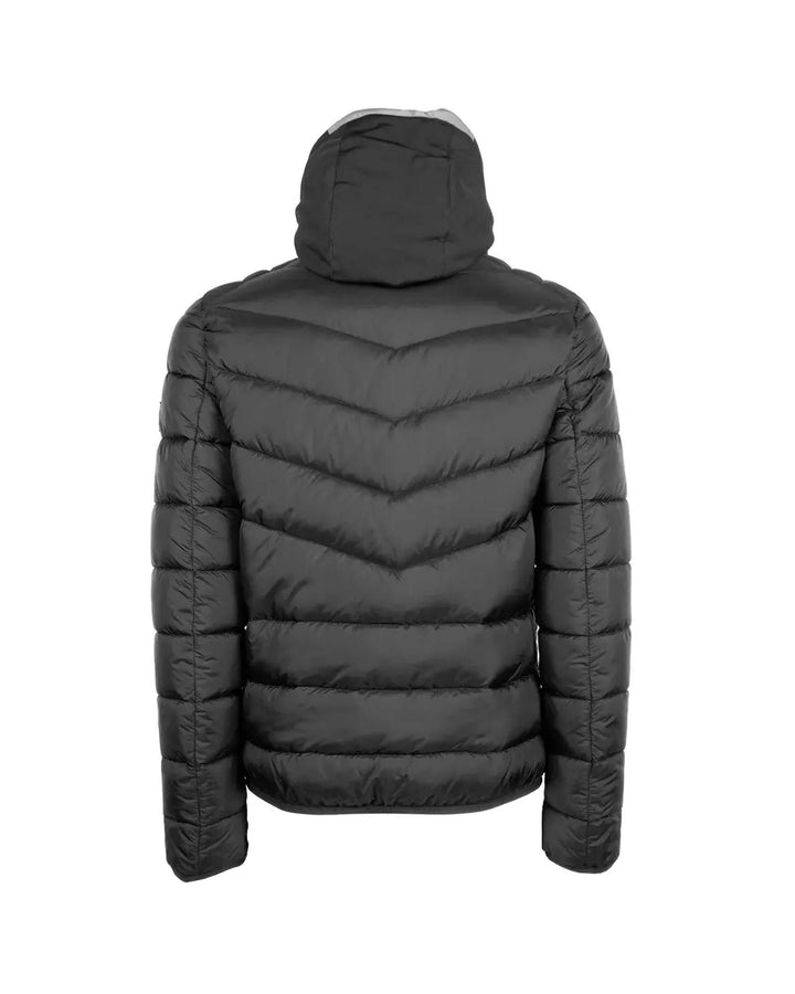 Mens Black Hooded Jacket with Zip Closure and Removable Internal Vest L Men