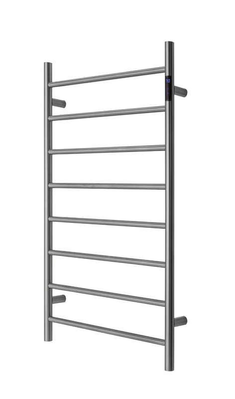 Premium Gunmetal Heated Towel Rack with LED- 8 Bars, Round Design, AU Standard, 1000x620mm Wide